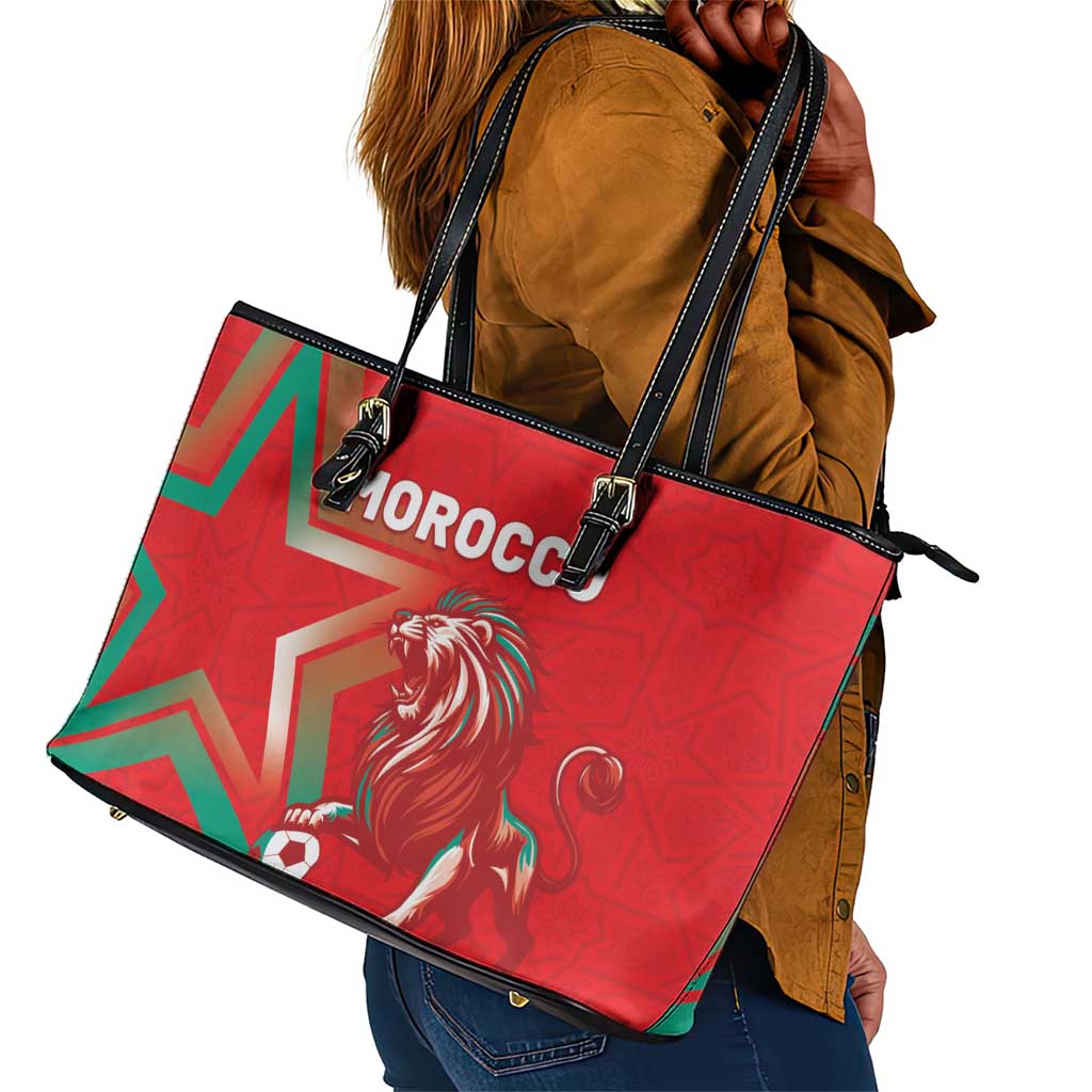 Morocco WC Football 2026 Leather Tote Bag Go Champions Lion Spirit - African Pride