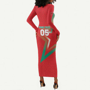 Custom Morocco WC Football 2026 Long Sleeve Bodycon Dress Go Champions Lion Spirit - African Pride