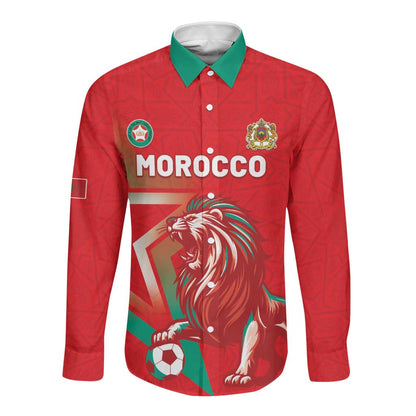 Custom Morocco WC Football 2026 Long Sleeve Button Shirt Go Champions Lion Spirit - African Pride