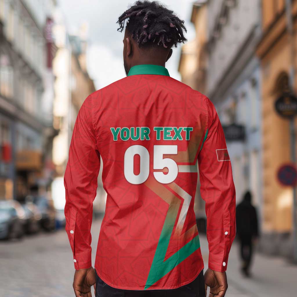 Custom Morocco WC Football 2026 Long Sleeve Button Shirt Go Champions Lion Spirit - African Pride