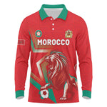 Custom Morocco WC Football 2026 Long Sleeve Polo Shirt Go Champions Lion Spirit - African Pride