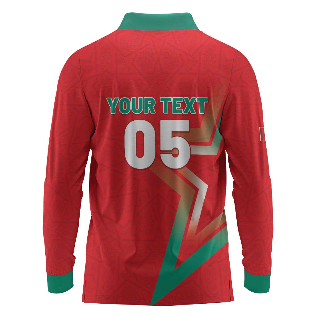 Custom Morocco WC Football 2026 Long Sleeve Polo Shirt Go Champions Lion Spirit - African Pride