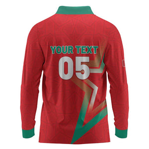 Custom Morocco WC Football 2026 Long Sleeve Polo Shirt Go Champions Lion Spirit - African Pride