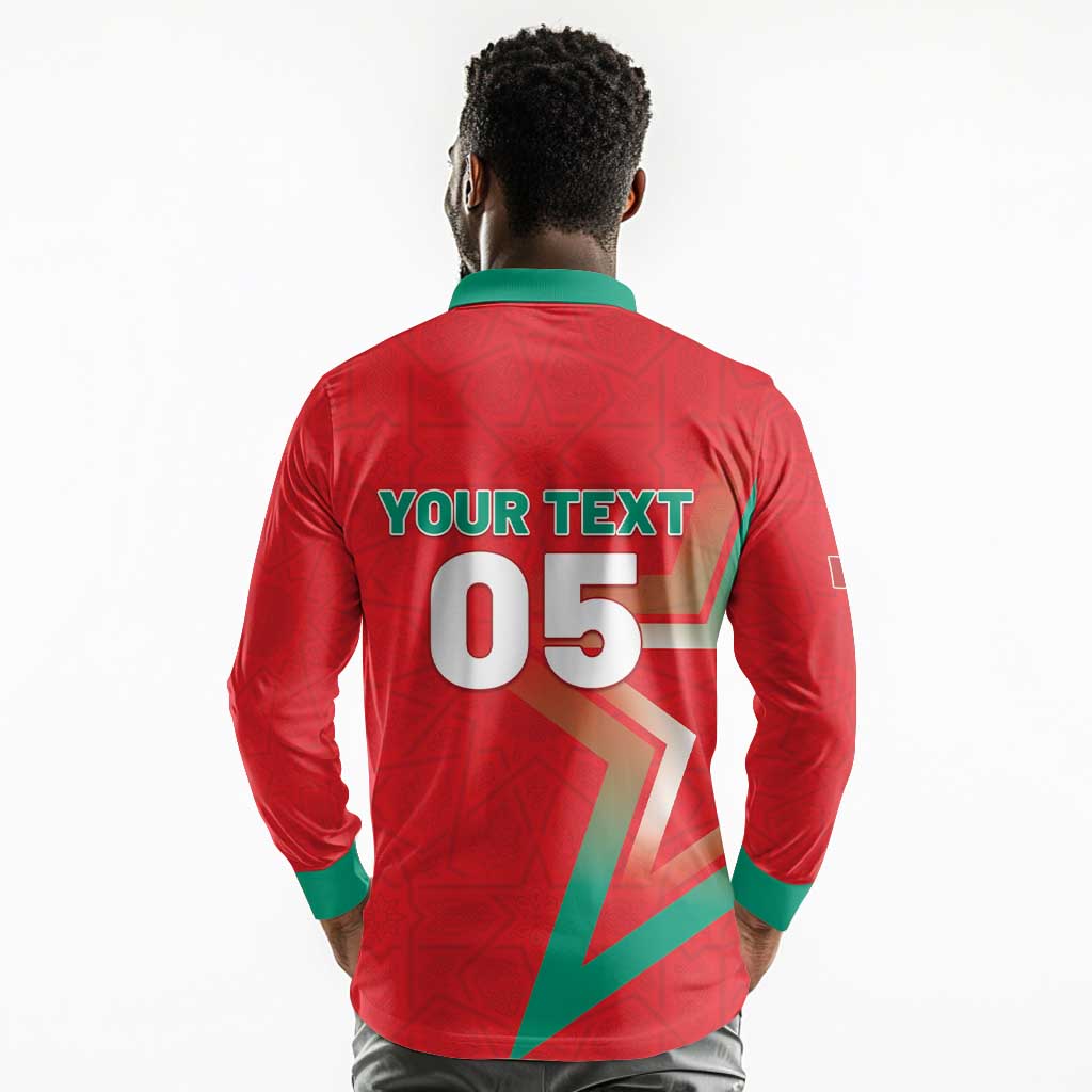 Custom Morocco WC Football 2026 Long Sleeve Polo Shirt Go Champions Lion Spirit - African Pride