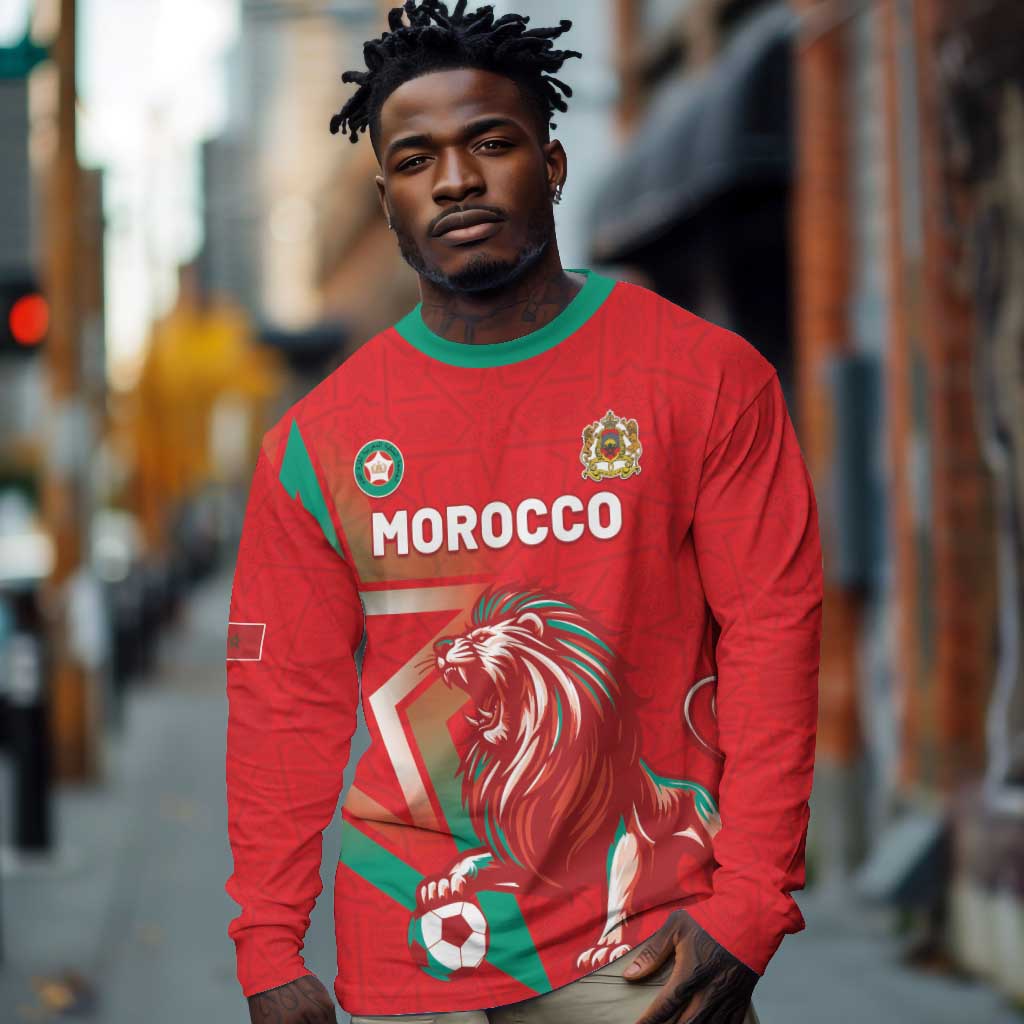 Custom Morocco WC Football 2026 Long Sleeve Shirt Go Champions Lion Spirit - African Pride