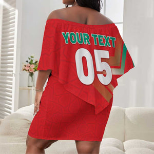 Custom Morocco WC Football 2026 Off Shoulder Short Dress Go Champions Lion Spirit - African Pride
