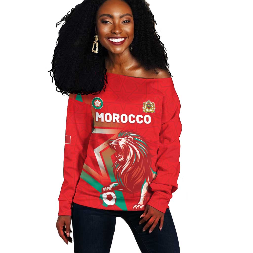Custom Morocco WC Football 2026 Off Shoulder Sweater Go Champions Lion Spirit - African Pride