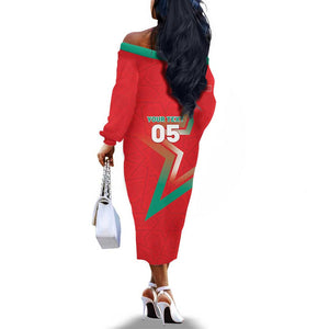 Custom Morocco WC Football 2026 Off The Shoulder Long Sleeve Dress Go Champions Lion Spirit - African Pride