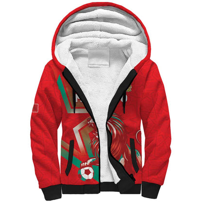 Custom Morocco WC Football 2026 Sherpa Hoodie Go Champions Lion Spirit - African Pride