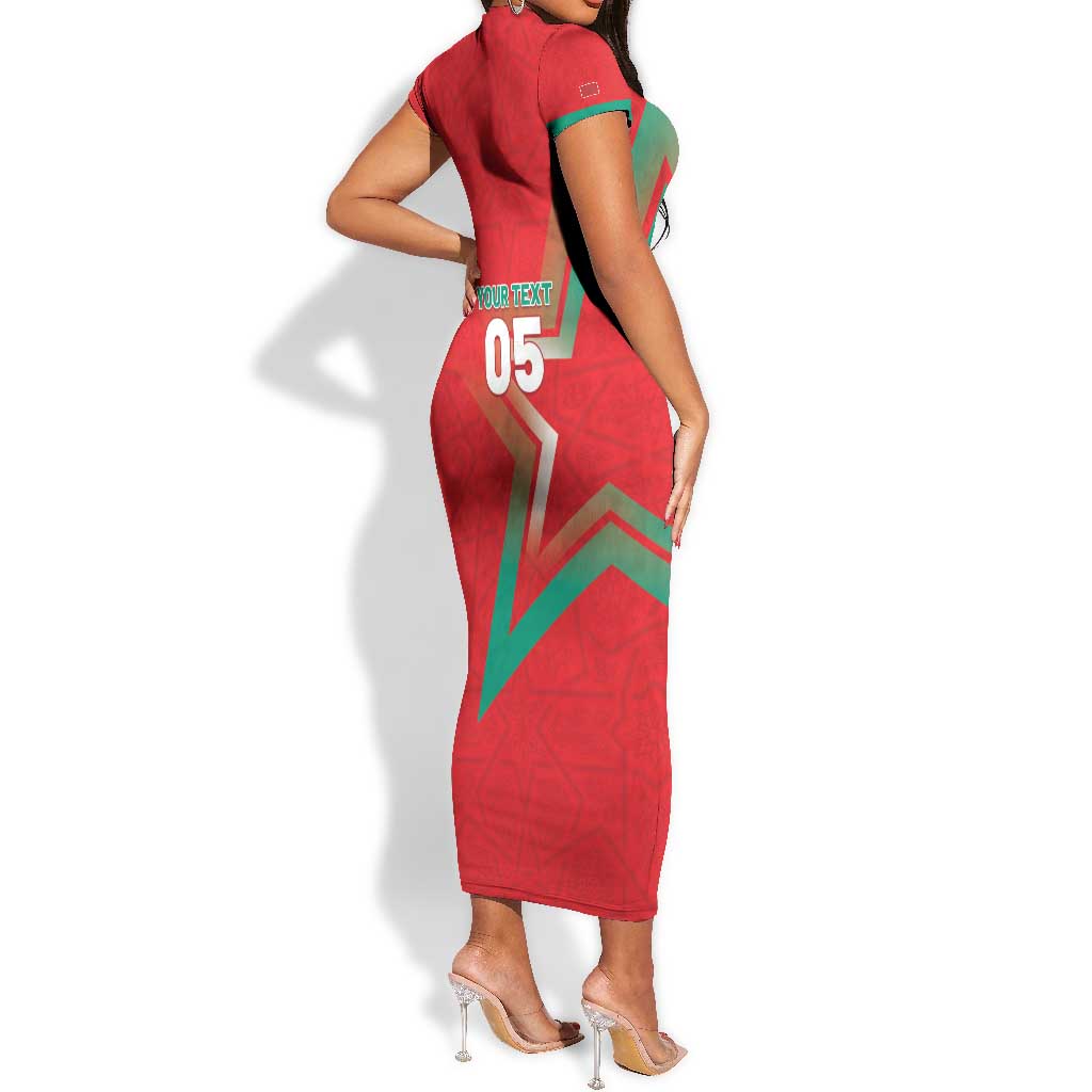 Custom Morocco WC Football 2026 Short Sleeve Bodycon Dress Go Champions Lion Spirit - African Pride