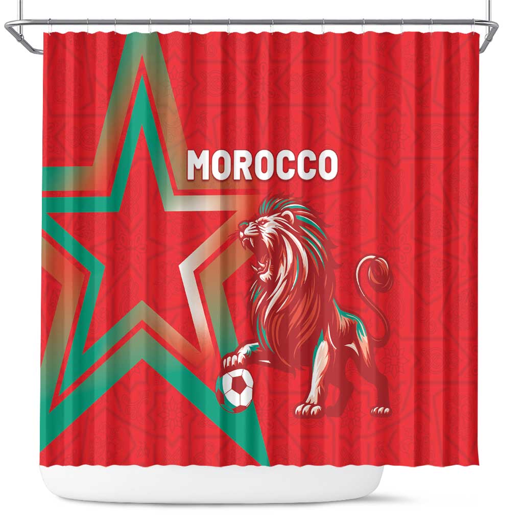Morocco WC Football 2026 Shower Curtain Go Champions Lion Spirit - African Pride