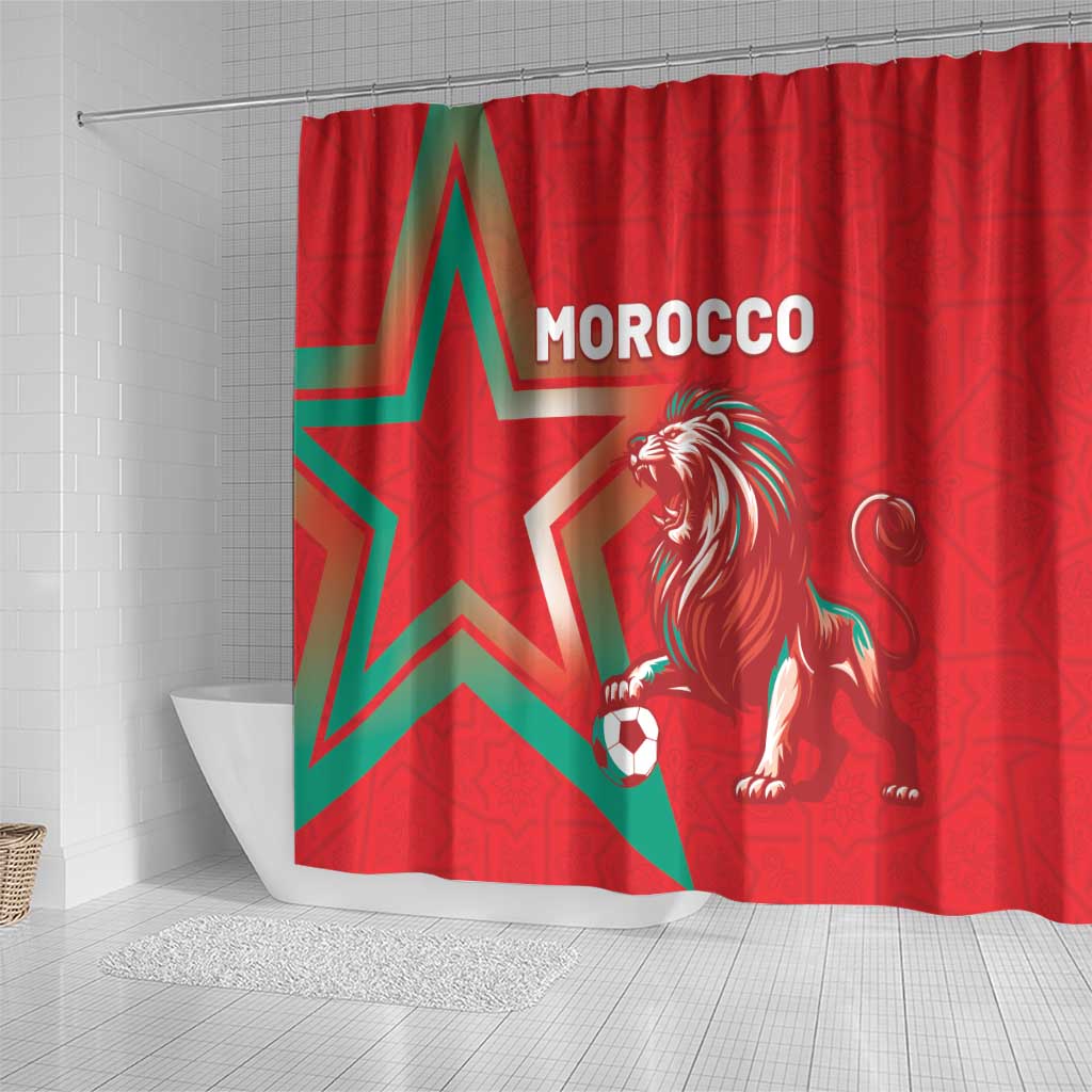 Morocco WC Football 2026 Shower Curtain Go Champions Lion Spirit - African Pride