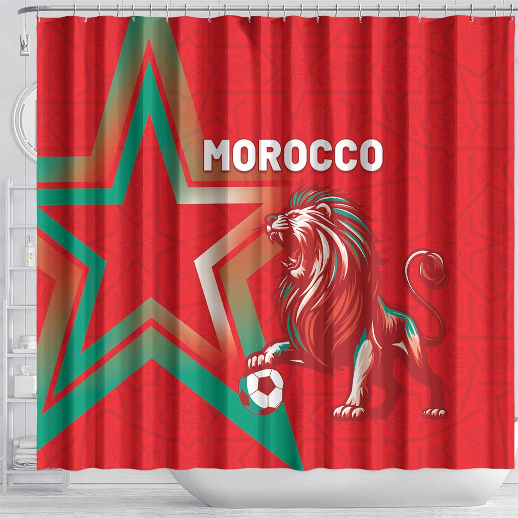 Morocco WC Football 2026 Shower Curtain Go Champions Lion Spirit - African Pride