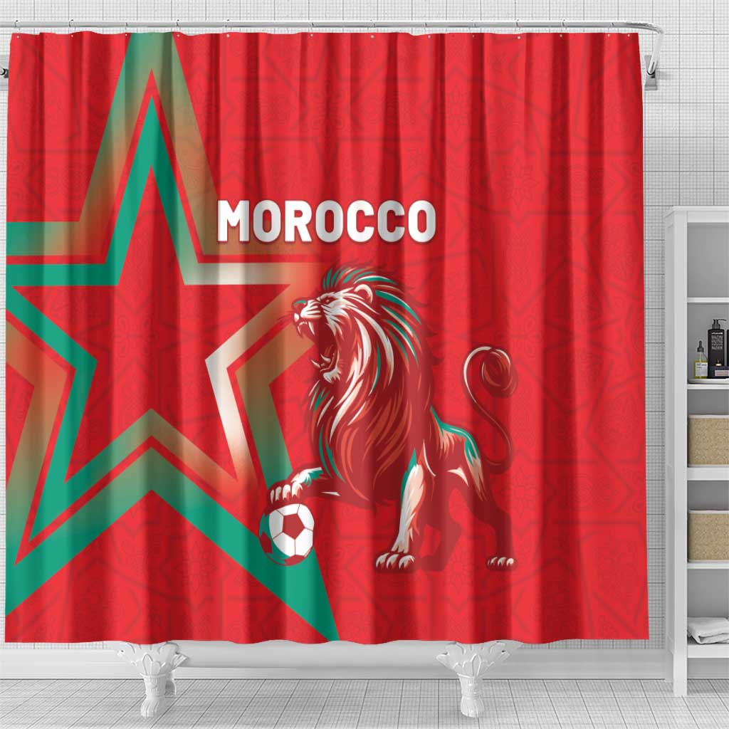 Morocco WC Football 2026 Shower Curtain Go Champions Lion Spirit - African Pride