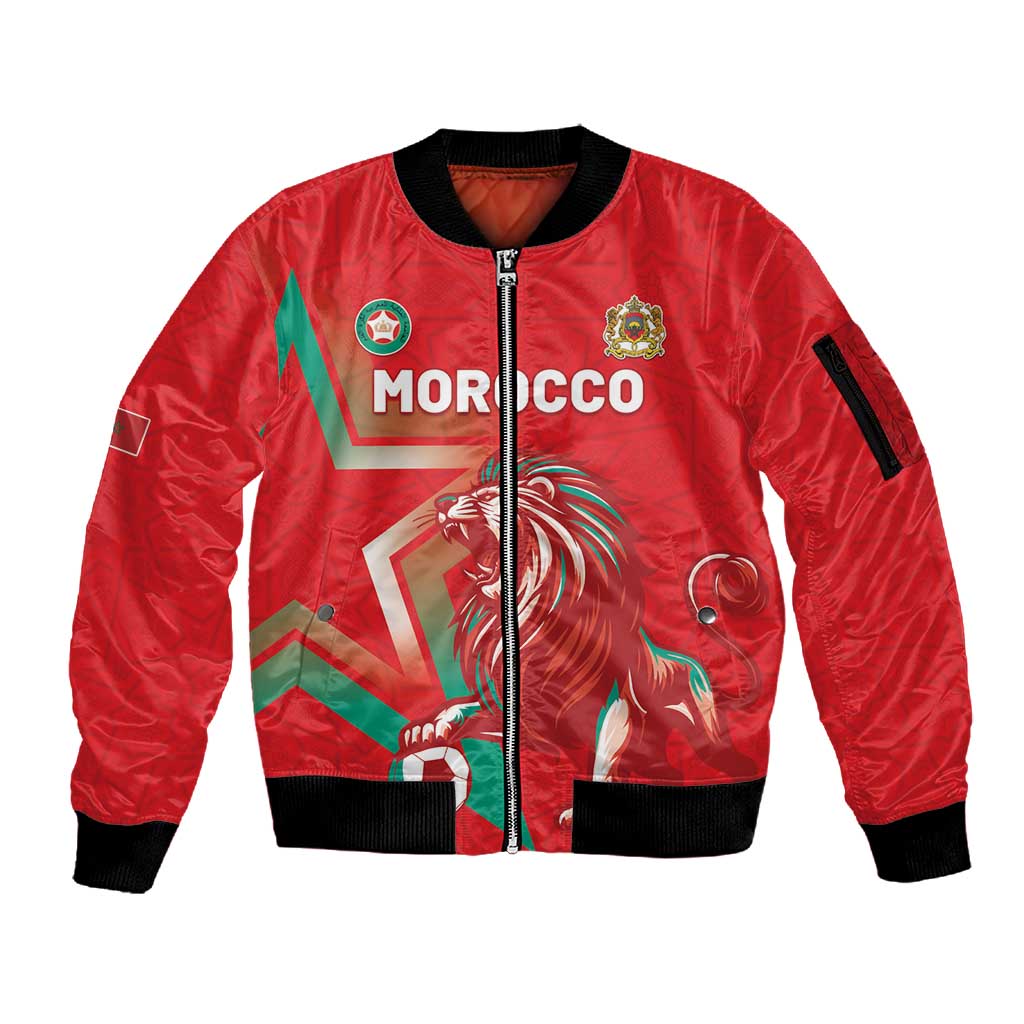 Custom Morocco WC Football 2026 Sleeve Zip Bomber Jacket Go Champions Lion Spirit - African Pride