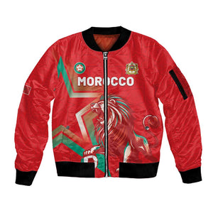 Custom Morocco WC Football 2026 Sleeve Zip Bomber Jacket Go Champions Lion Spirit - African Pride