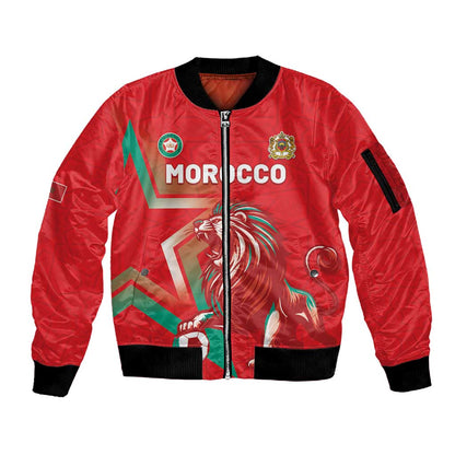 Custom Morocco WC Football 2026 Sleeve Zip Bomber Jacket Go Champions Lion Spirit - African Pride