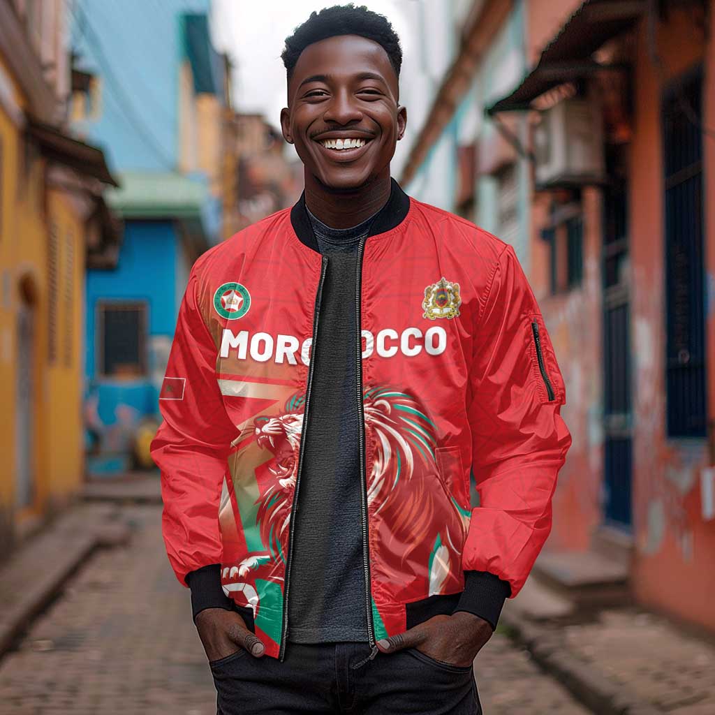 Custom Morocco WC Football 2026 Sleeve Zip Bomber Jacket Go Champions Lion Spirit - African Pride