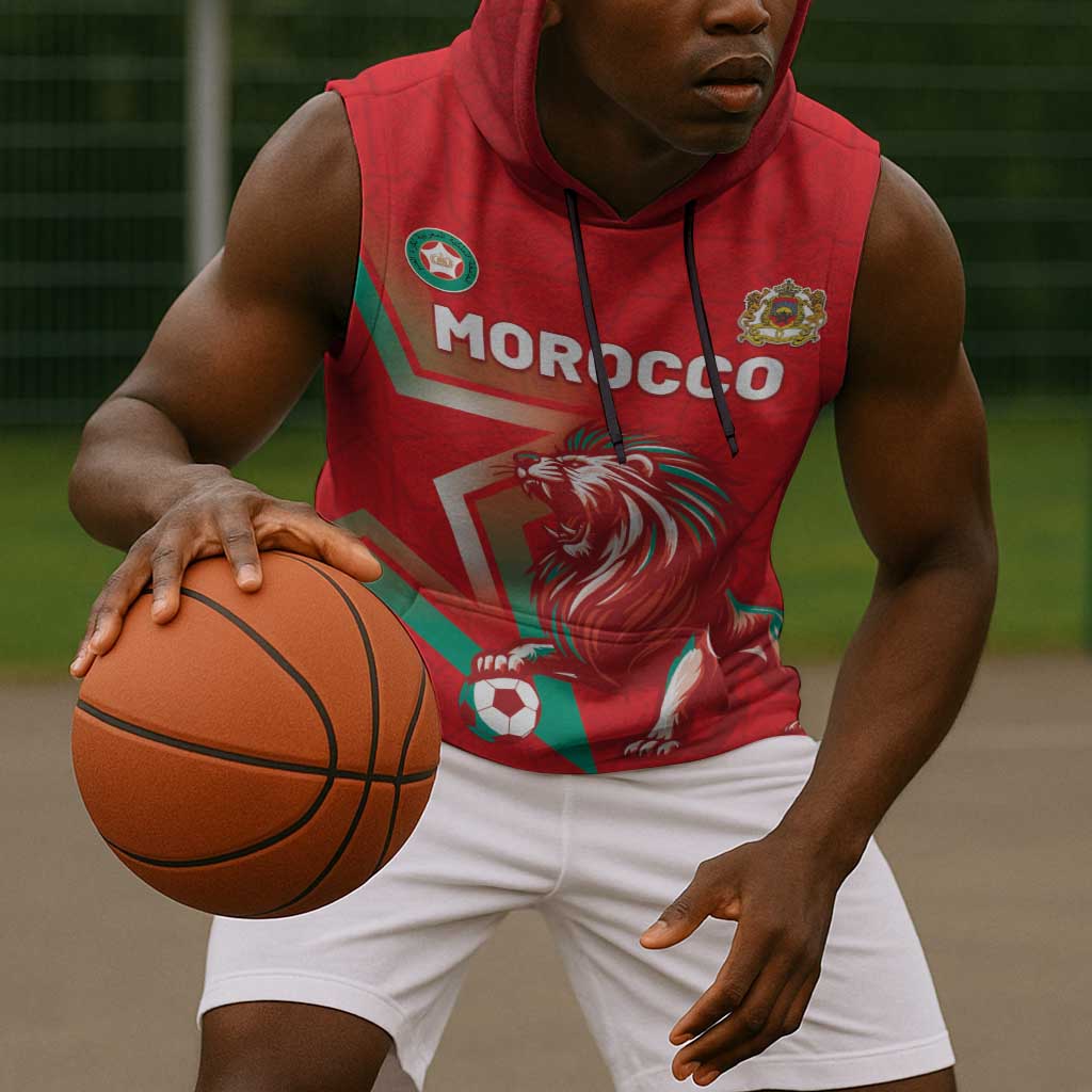 Custom Morocco WC Football 2026 Sleeveless Hoodie Go Champions Lion Spirit - African Pride