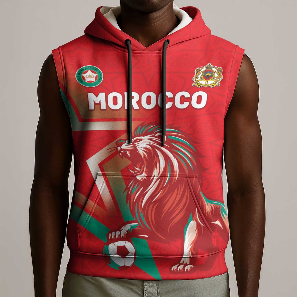 Custom Morocco WC Football 2026 Sleeveless Hoodie Go Champions Lion Spirit - African Pride