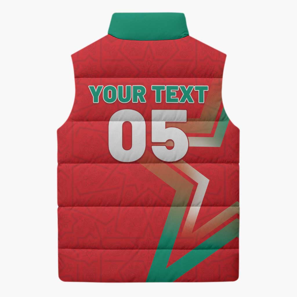 Custom Morocco WC Football 2026 Sleeveless Puffer Jacket Go Champions Lion Spirit - African Pride