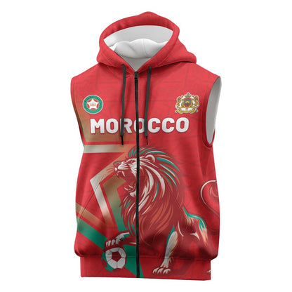 Custom Morocco WC Football 2026 Sleeveless Zip Hoodie Go Champions Lion Spirit - African Pride