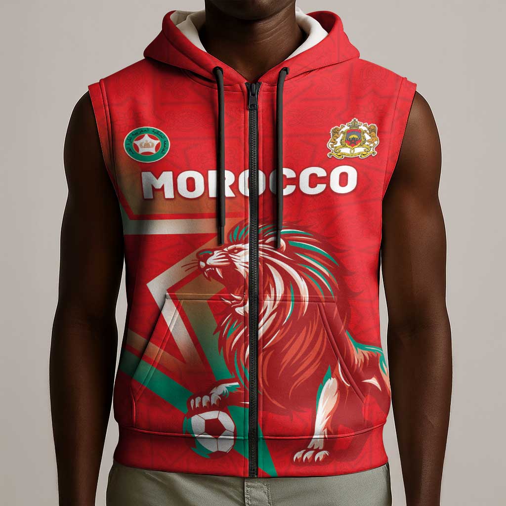 Custom Morocco WC Football 2026 Sleeveless Zip Hoodie Go Champions Lion Spirit - African Pride