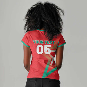 Custom Morocco WC Football 2026 Women V-Neck T-Shirt Go Champions Lion Spirit - African Pride
