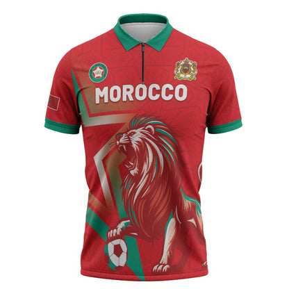 Custom Morocco WC Football 2026 Zipper Polo Shirt Go Champions Lion Spirit - African Pride