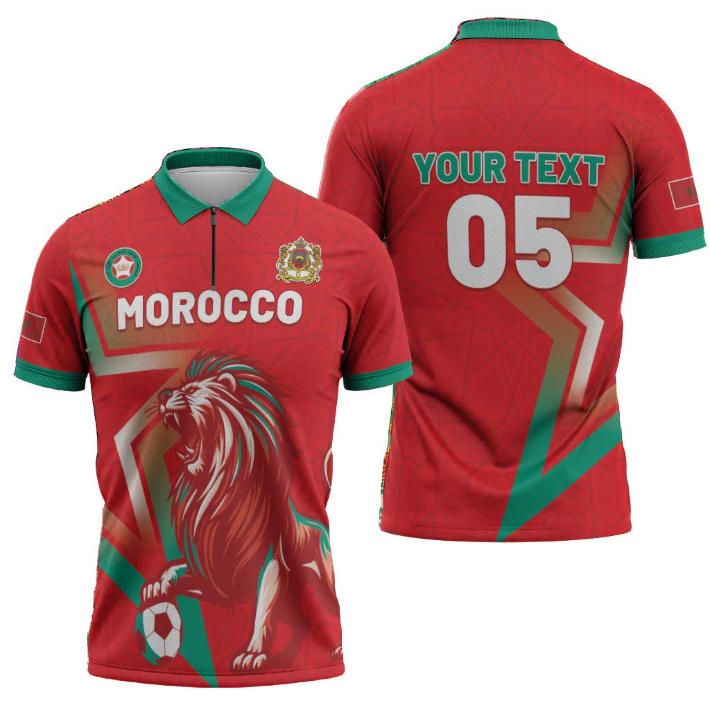 Custom Morocco WC Football 2026 Zipper Polo Shirt Go Champions Lion Spirit - African Pride