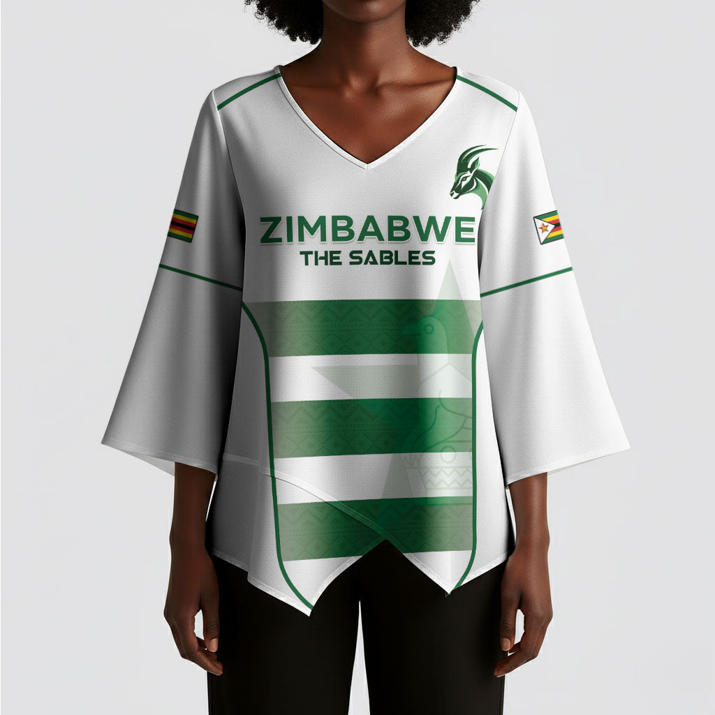 Custom Zimbabwe Sables Rugby Kimono Sleeve Blouse Sporty Style