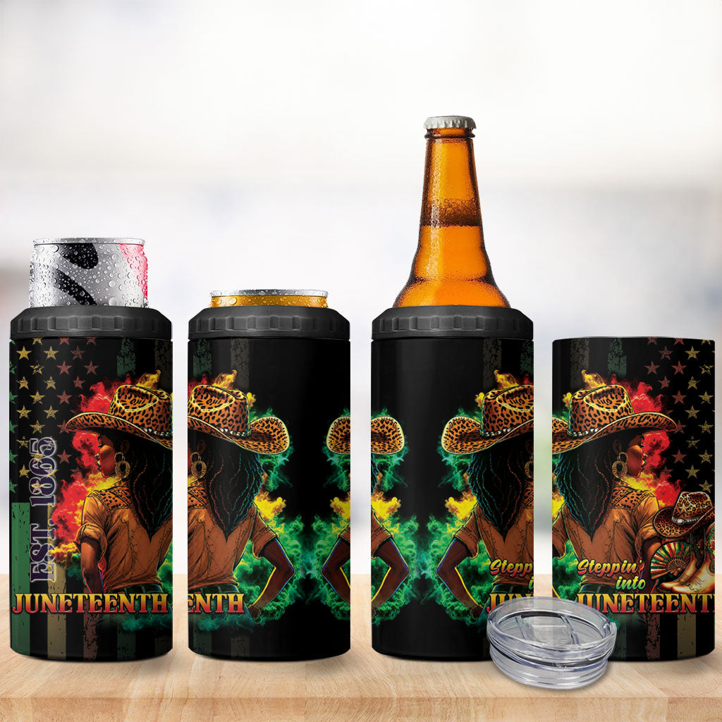 Steppin' into Juneteenth 1865 4 in 1 Can Cooler Tumbler Melanin Cowgirl Grunge Style