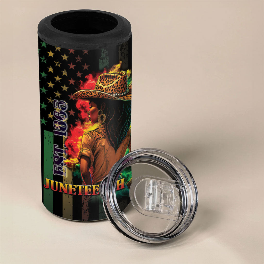 Steppin' into Juneteenth 1865 4 in 1 Can Cooler Tumbler Melanin Cowgirl Grunge Style