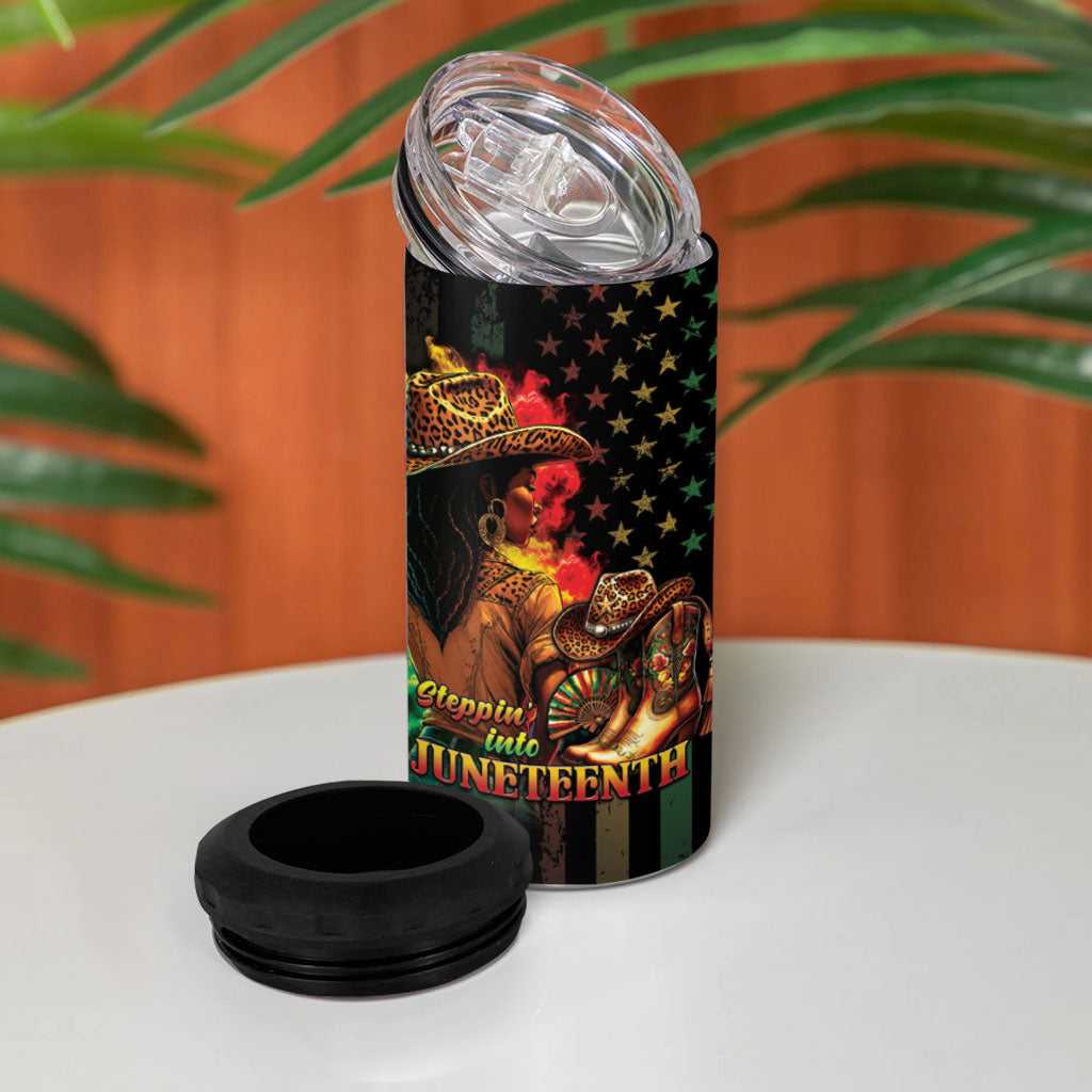 Steppin' into Juneteenth 1865 4 in 1 Can Cooler Tumbler Melanin Cowgirl Grunge Style