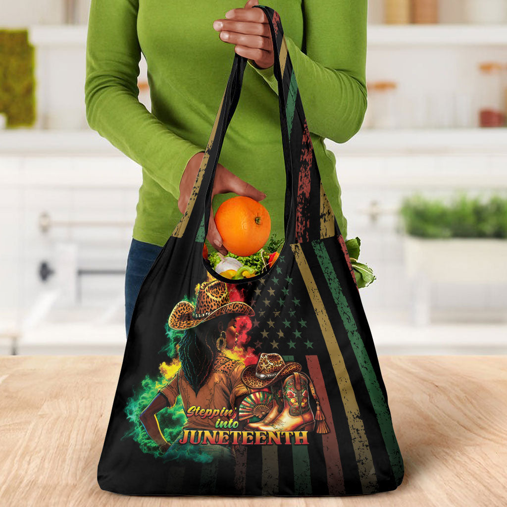 Steppin' into Juneteenth 1865 Grocery Bag Melanin Cowgirl Grunge Style