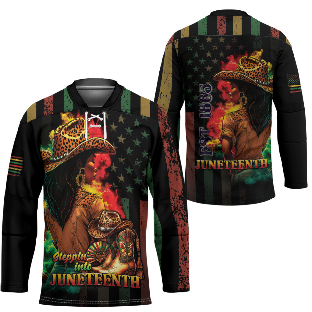 Steppin' into Juneteenth 1865 Hockey Jersey Melanin Cowgirl Grunge Style