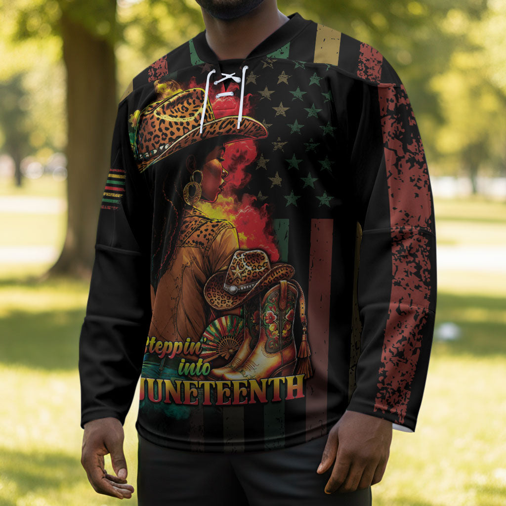 Steppin' into Juneteenth 1865 Hockey Jersey Melanin Cowgirl Grunge Style