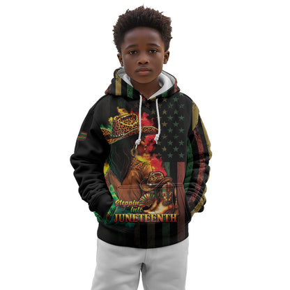 Steppin' into Juneteenth 1865 Kid Hoodie Melanin Cowgirl Grunge Style