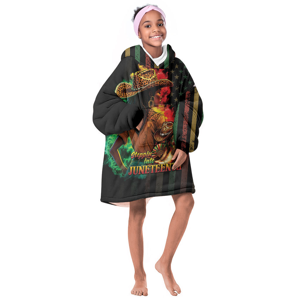 Steppin' into Juneteenth 1865 Kid Wearable Blanket Hoodie Melanin Cowgirl Grunge Style
