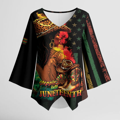 Steppin' into Juneteenth 1865 Kimono Sleeve Blouse Melanin Cowgirl Grunge Style