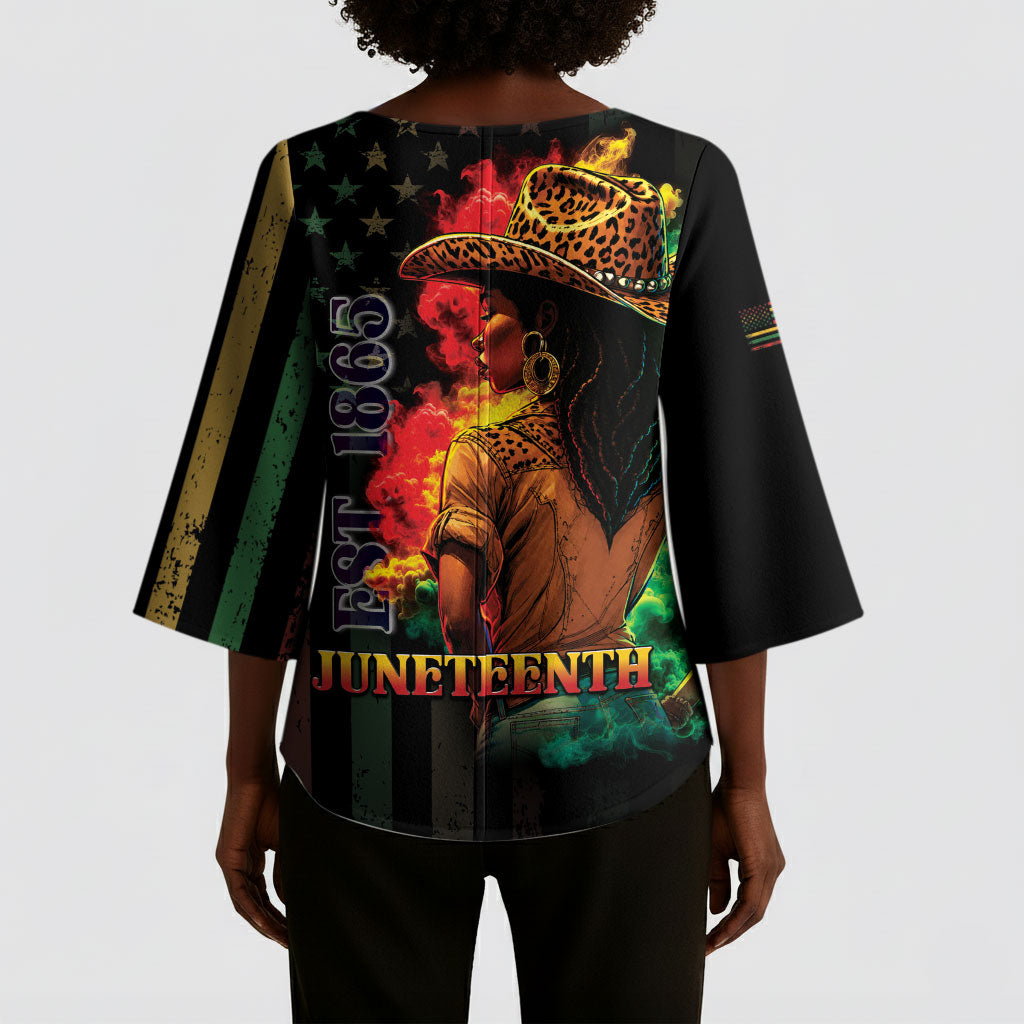 Steppin' into Juneteenth 1865 Kimono Sleeve Blouse Melanin Cowgirl Grunge Style