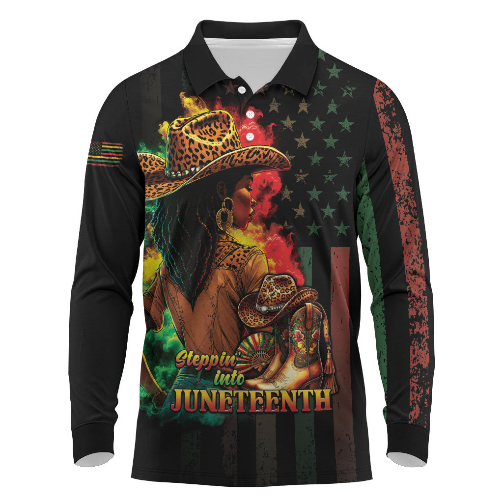 Steppin' into Juneteenth 1865 Long Sleeve Polo Shirt Melanin Cowgirl Grunge Style