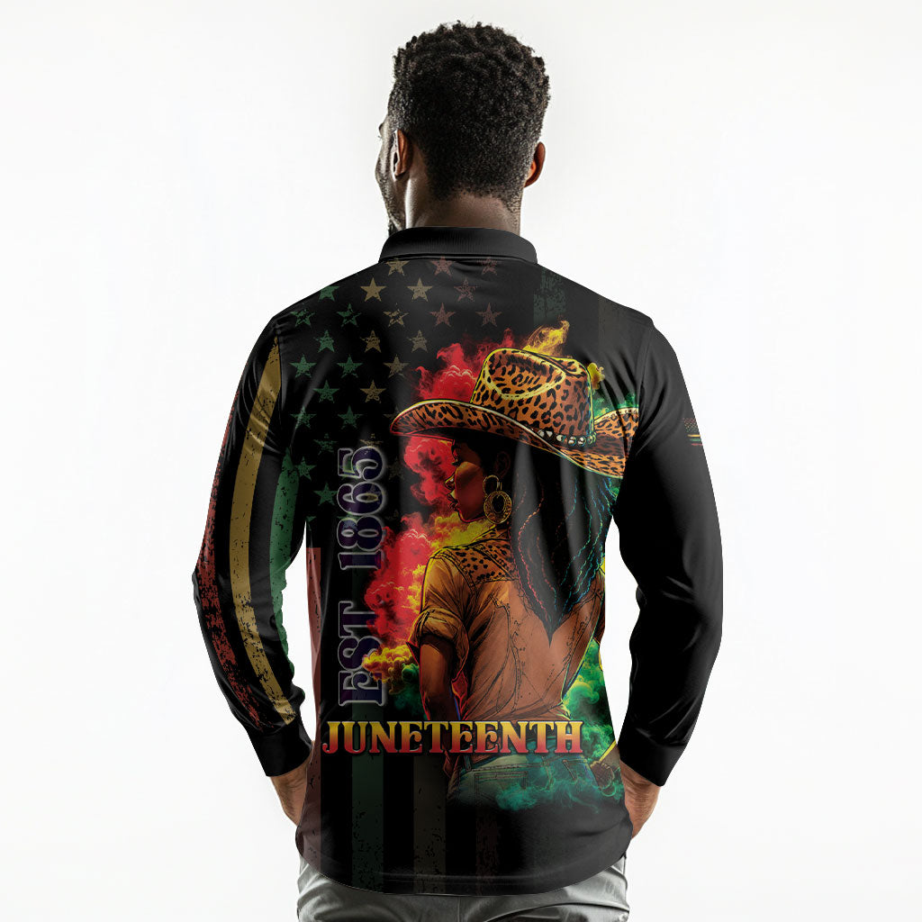 Steppin' into Juneteenth 1865 Long Sleeve Polo Shirt Melanin Cowgirl Grunge Style