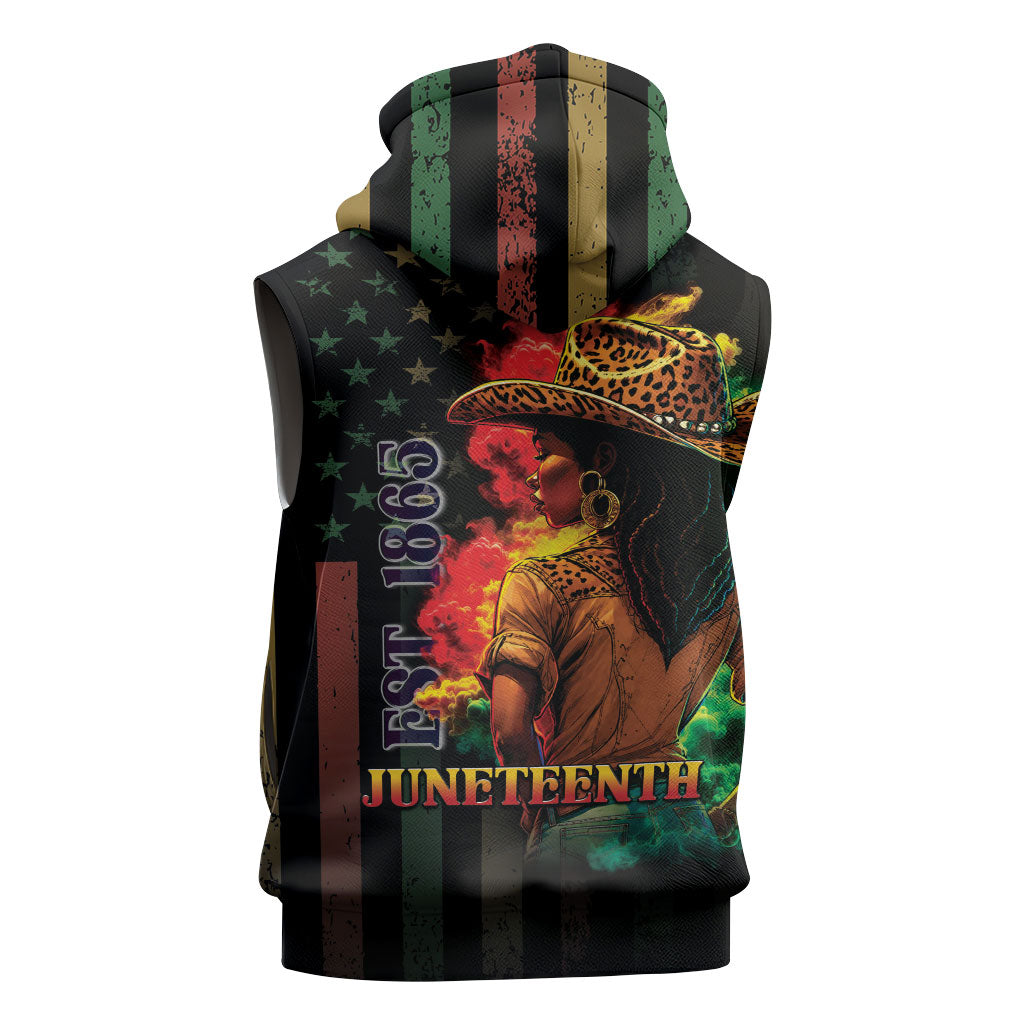 Steppin' into Juneteenth 1865 Sleeveless Hoodie Melanin Cowgirl Grunge Style