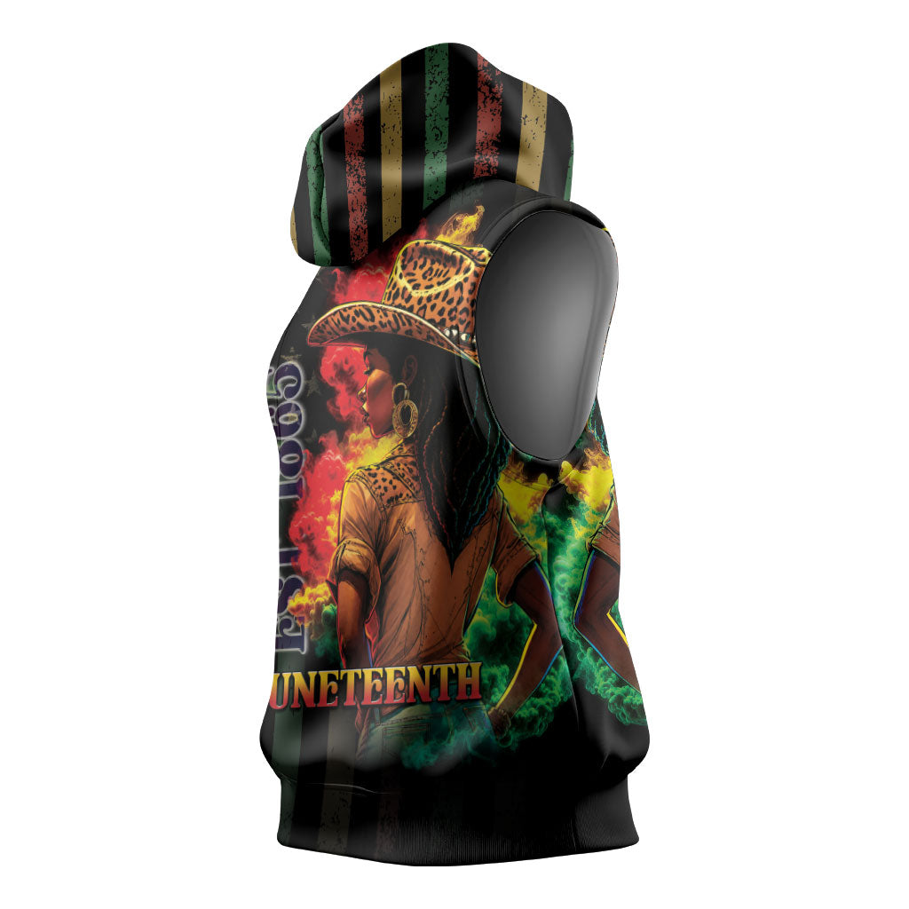 Steppin' into Juneteenth 1865 Sleeveless Hoodie Melanin Cowgirl Grunge Style