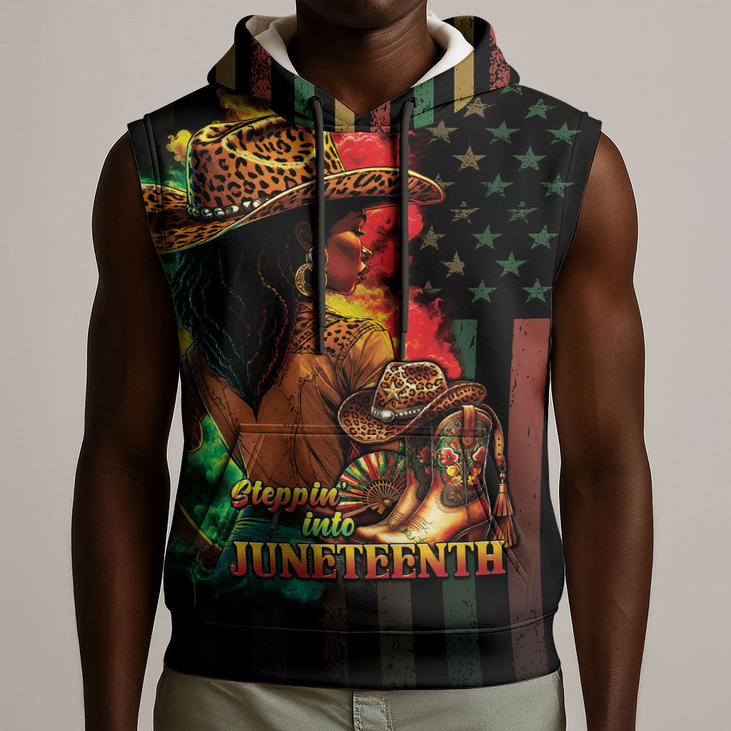 Steppin' into Juneteenth 1865 Sleeveless Hoodie Melanin Cowgirl Grunge Style