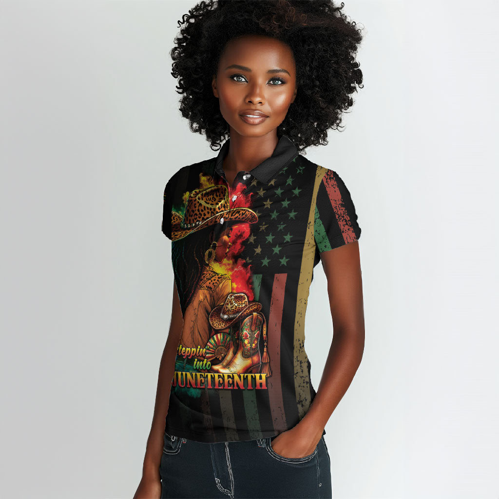 Steppin' into Juneteenth 1865 Women Polo Shirt Melanin Cowgirl Grunge Style