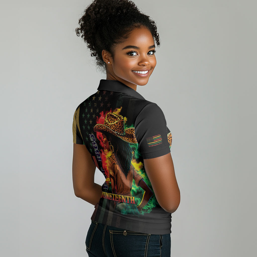 Steppin' into Juneteenth 1865 Women Polo Shirt Melanin Cowgirl Grunge Style