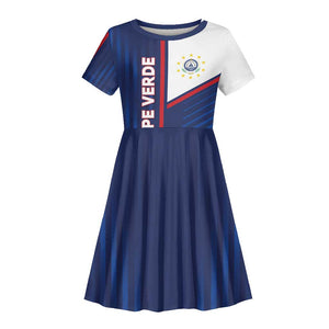 Custom Cape Verde Football Kid Short Sleeve Dress Unique Style - African Pride