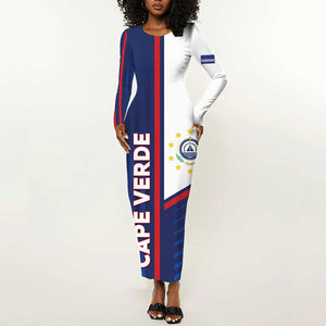 Custom Cape Verde Football Long Sleeve Bodycon Dress Unique Style - African Pride